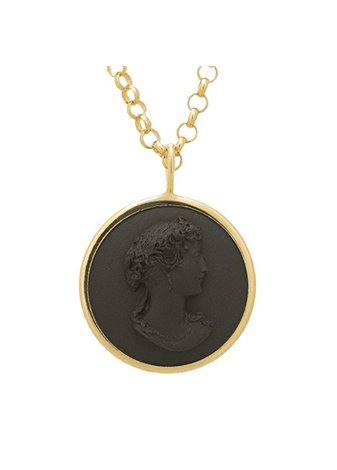 Colgante Camafeo Negro y Cadena Rala Plata Gold