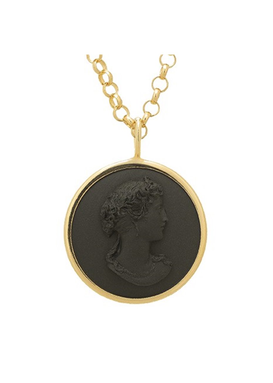 Colgante Camafeo Negro y Cadena Rala Plata Gold