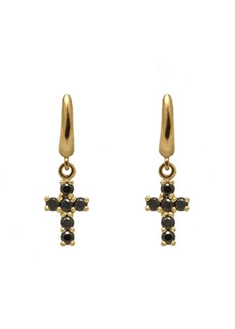 Pendientes en plata Cross Black Gold