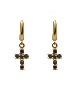 Pendientes en Plata Cross Black Gold