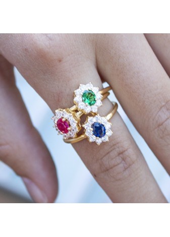 Anillo en Plata Sissi en Rubí Sintético y Circonita Blanca Gold
