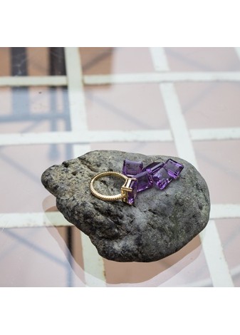 Anillo en Plata Ann Octogono Amatista Semipreciosa Gold