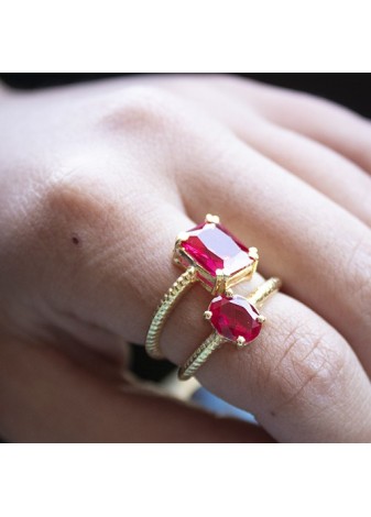 Anillo en Plata Ann Octógono Rubí Sintético Gold