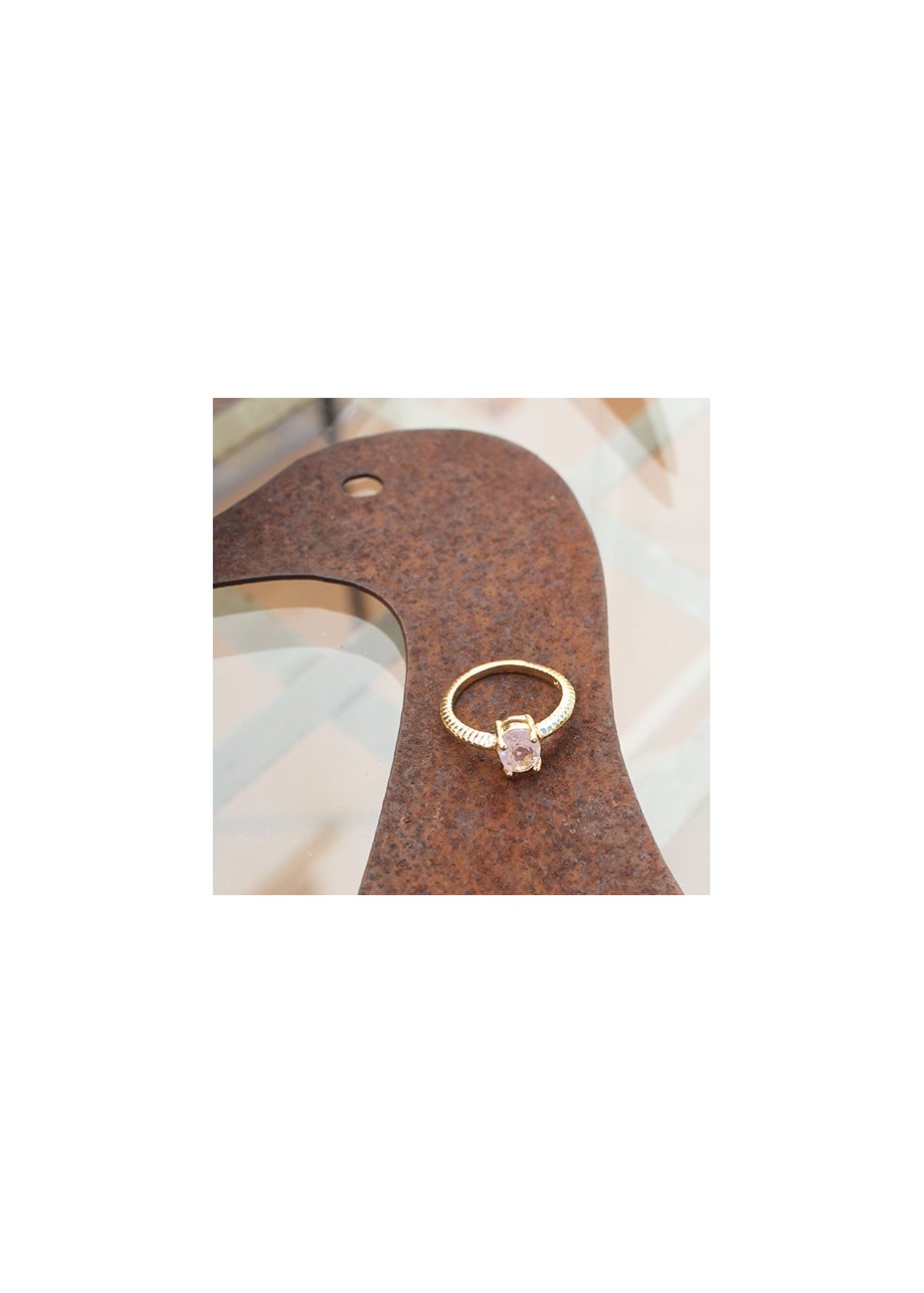 Anillo en Plata Ann Oval Cuarzo Rosa Gold