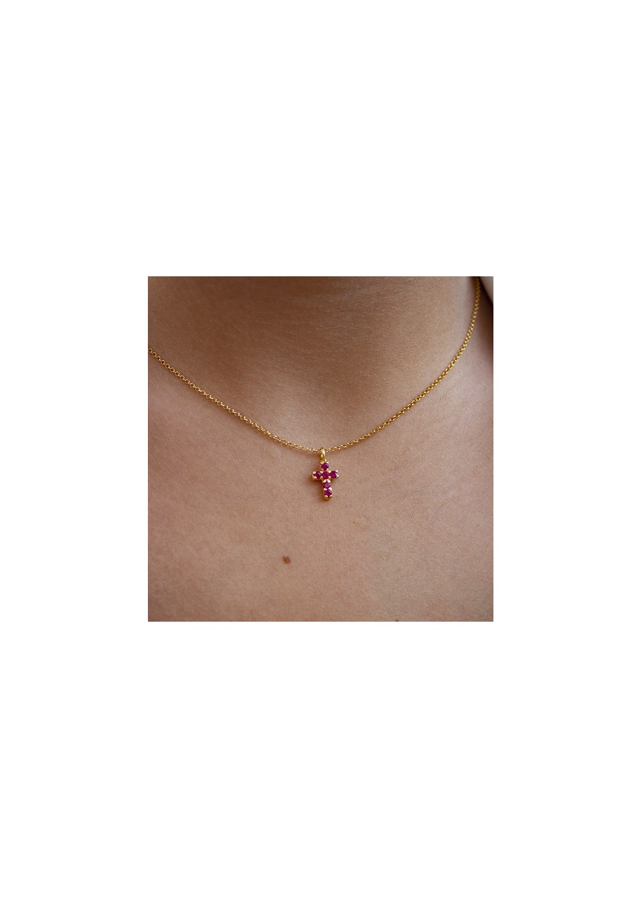 Colgante y Cadena en Plata Rood Rubí Sintético Gold