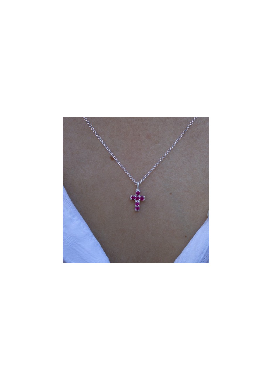 Colgante y Cadena en Plata Rood Rubí Sintético Silver