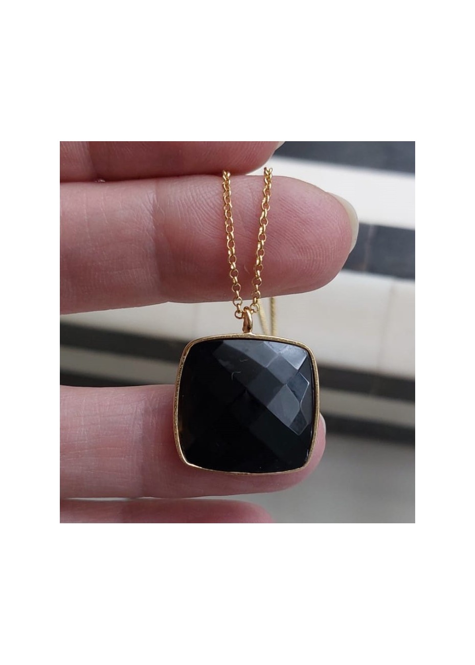 Colgante y Cadena en Plata Giol 18 y Onix Gold