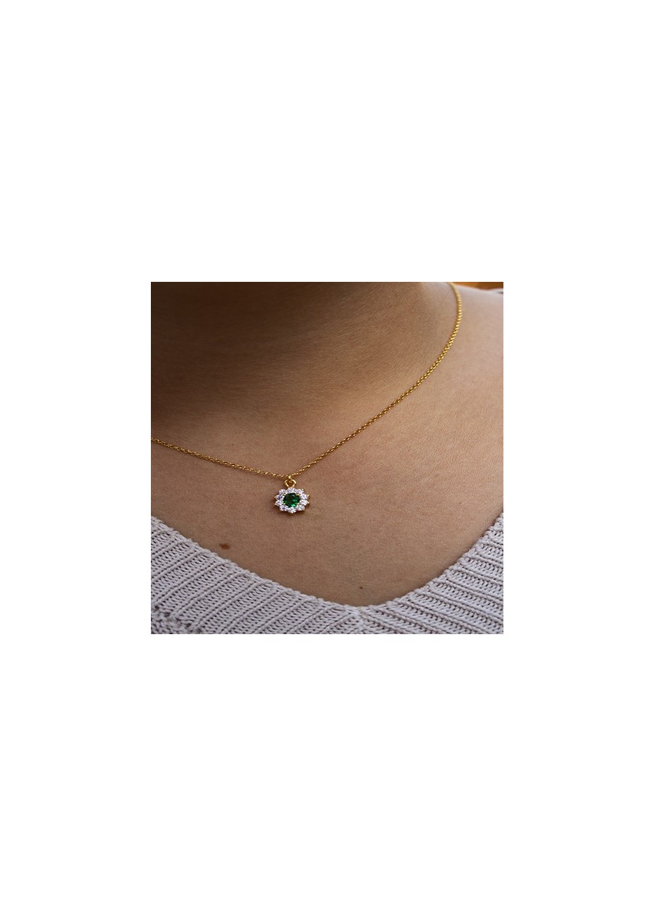 Colgante y Cadena en Plata Sissi en Esmeralda Sintética y Circonita Blanca Gold