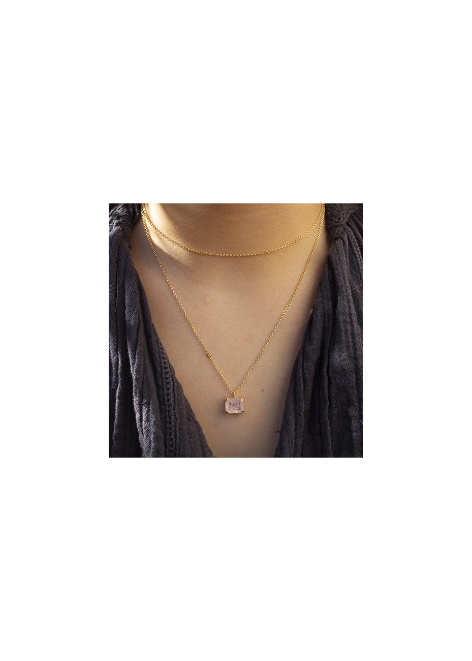 Colgante y Cadena en Plata Ann Antico Cuarzo Rosa Gold