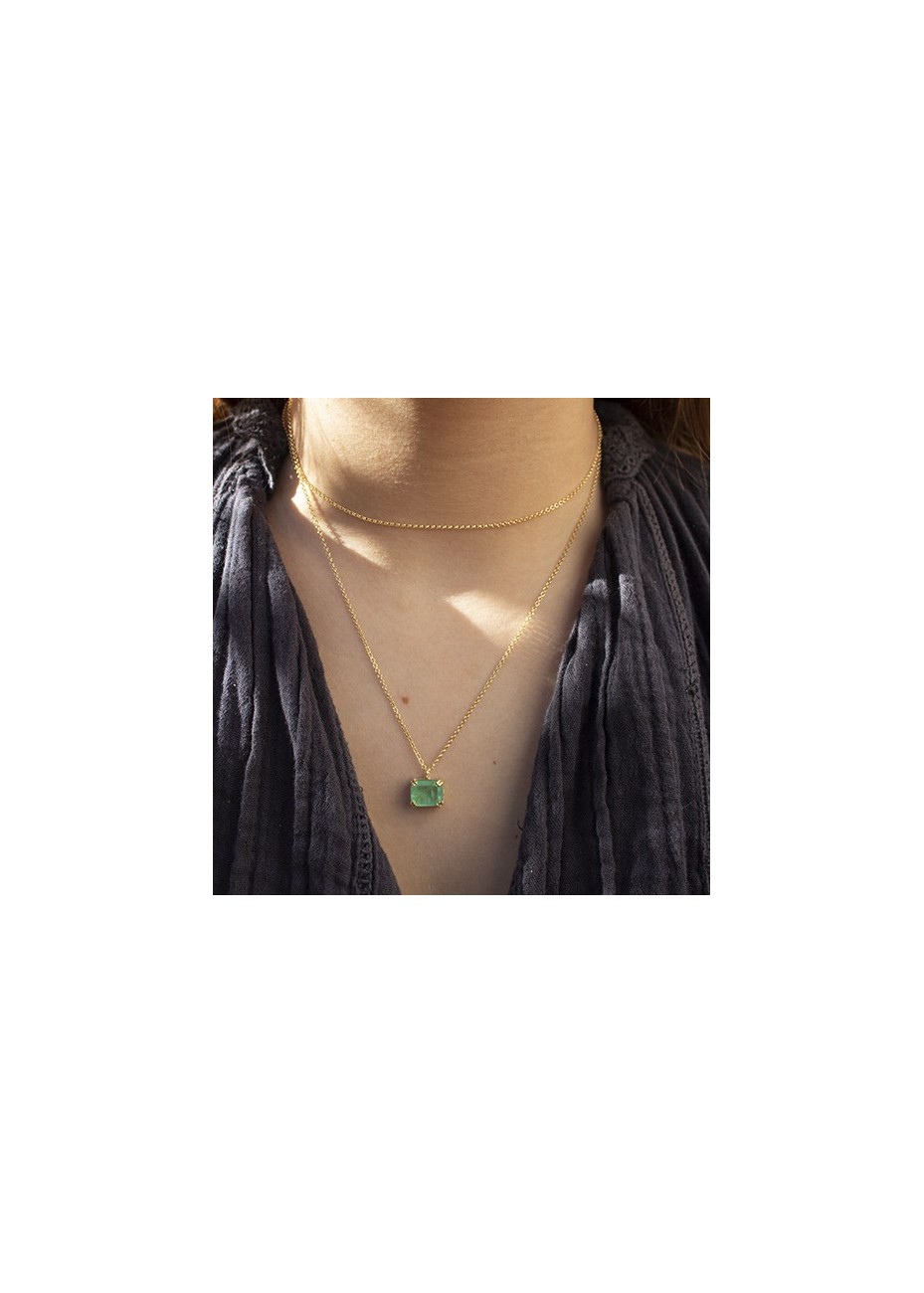 Colgante y Cadena en Plata Ann Antico Cuarzo Verde Gold