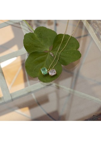 Colgante y Cadena en Plata Ann Antico Cuarzo Verde Gold
