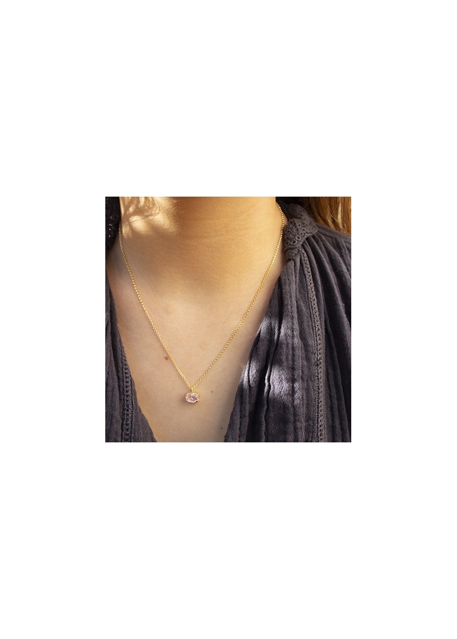 Colgante y Cadena en Plata Ann Oval Cuarzo Rosa Gold