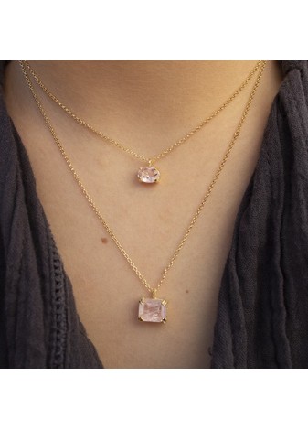 Colgante y Cadena en Plata Ann Oval Cuarzo Rosa Gold