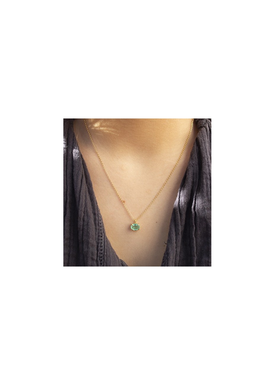 Colgante y Cadena en Plata Ann Oval Cuarzo Verde Gold