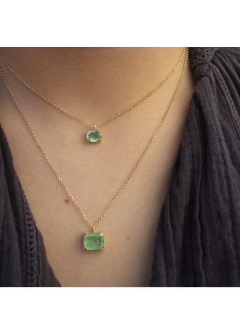 Colgante y Cadena en Plata Ann Oval Cuarzo Verde Gold
