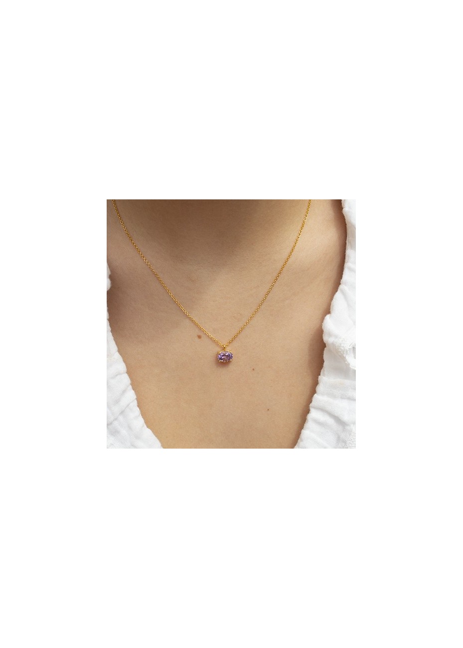 Colgante y Cadena en Plata Ann Oval Amatista Semipreciosa Gold
