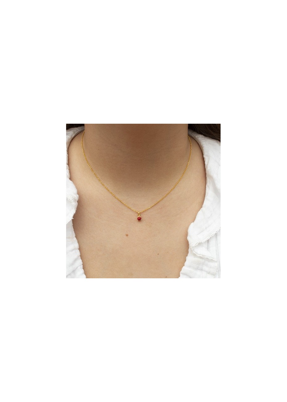 Colgante y Cadena en Plata Chatón 4mm Coral Gold
