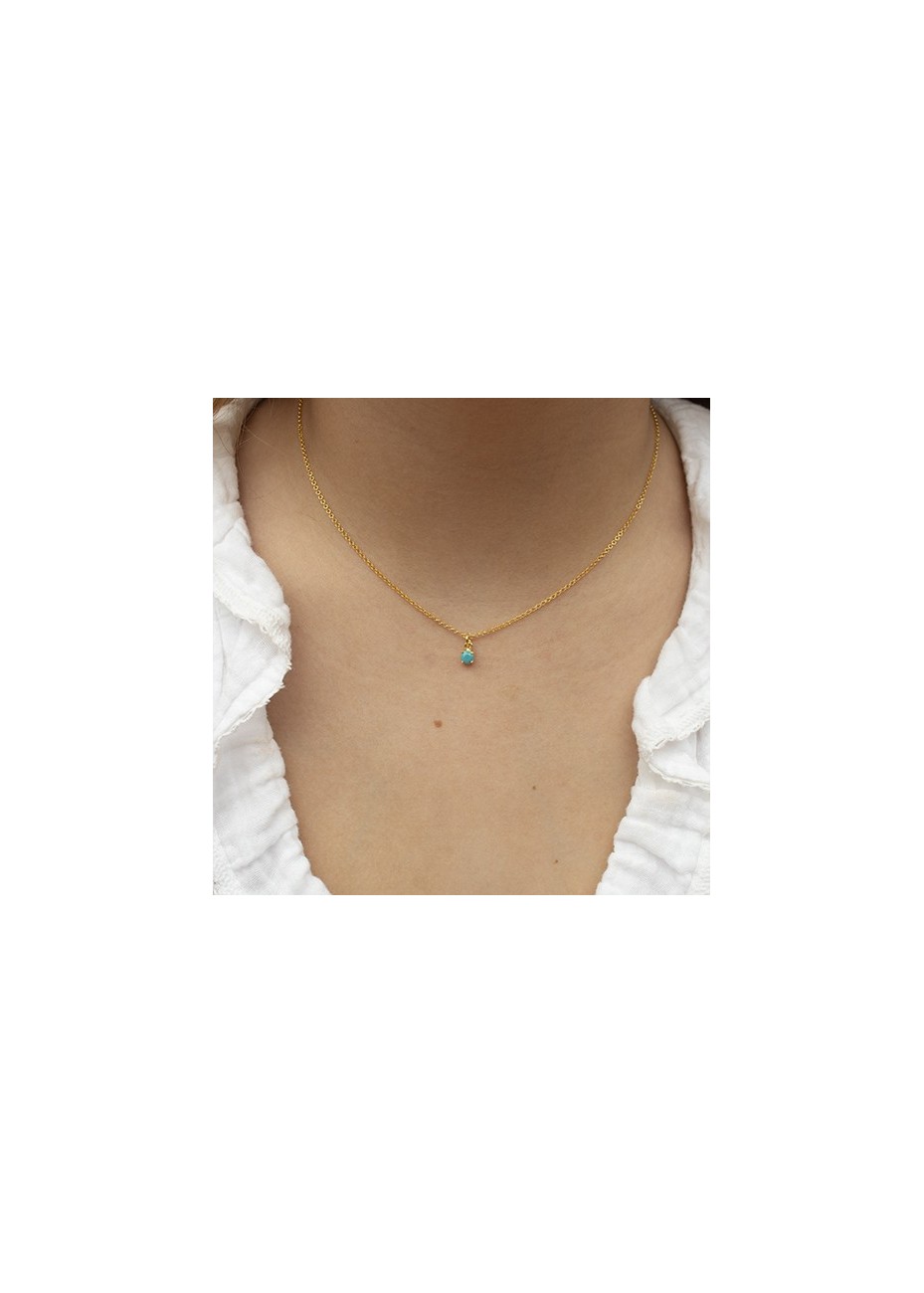 Colgante y Cadena en Plata Chatón 4mm Turquesa Gold