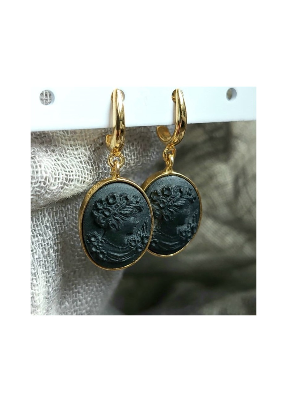 Pendientes en Plata Kama Lava Volcánica Black Gold