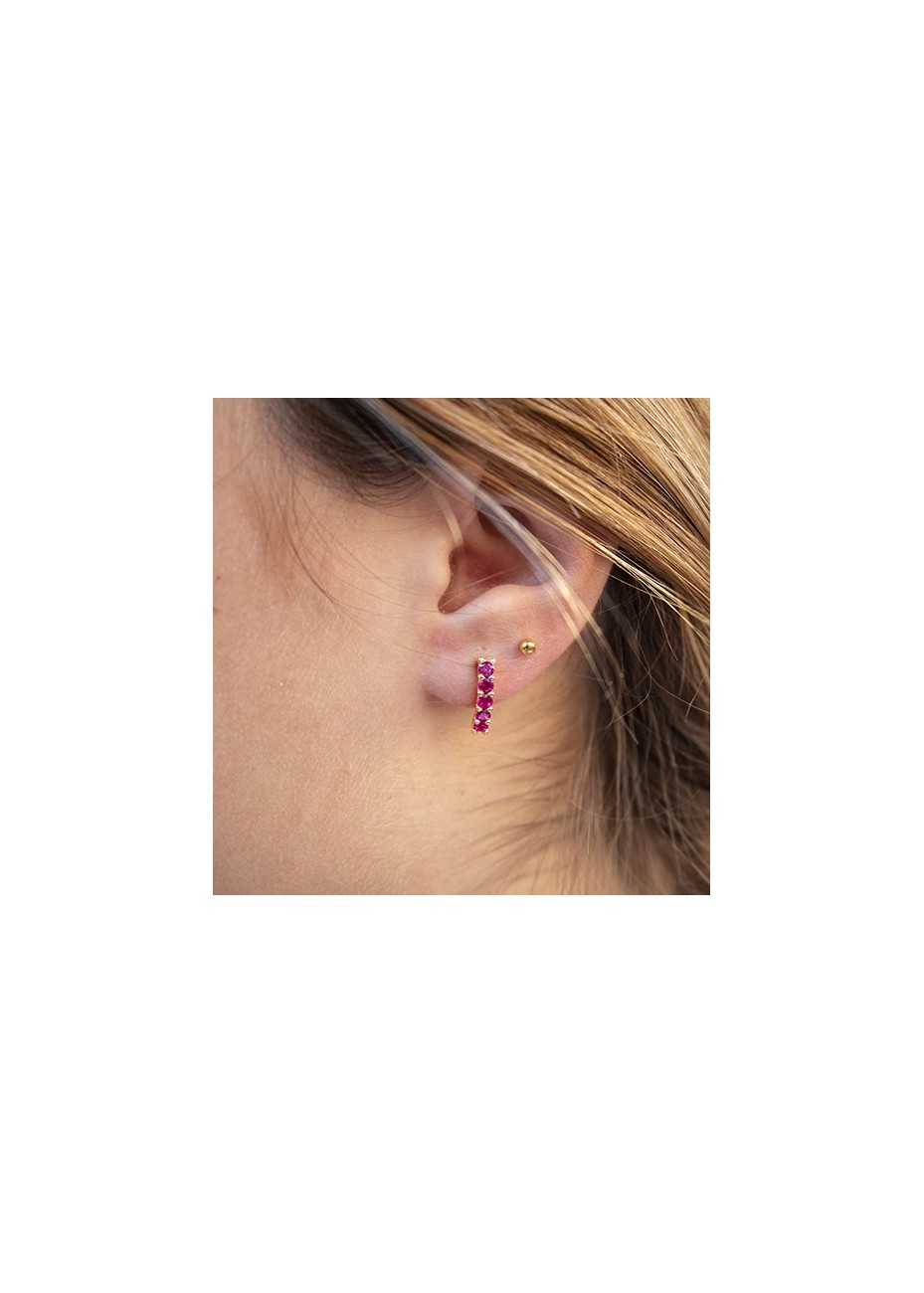 Pendientes en Plata Cinq Rubí Sintético Gold