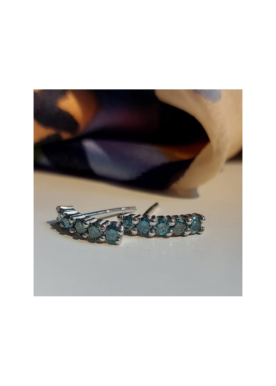 Pendientes en Oro Blanco Cinq Brillantes Azules