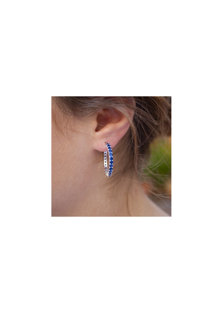 Pendientes en Plata Aro Grande Zafiro Sintético Silver