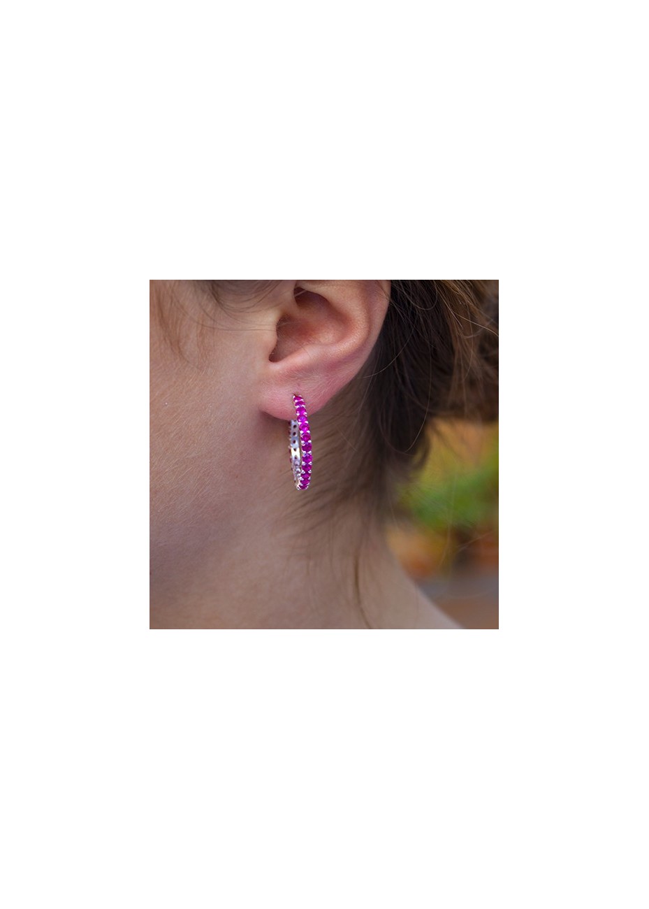 Pendientes en Plata Aro Grande Rubí Sintético Silver