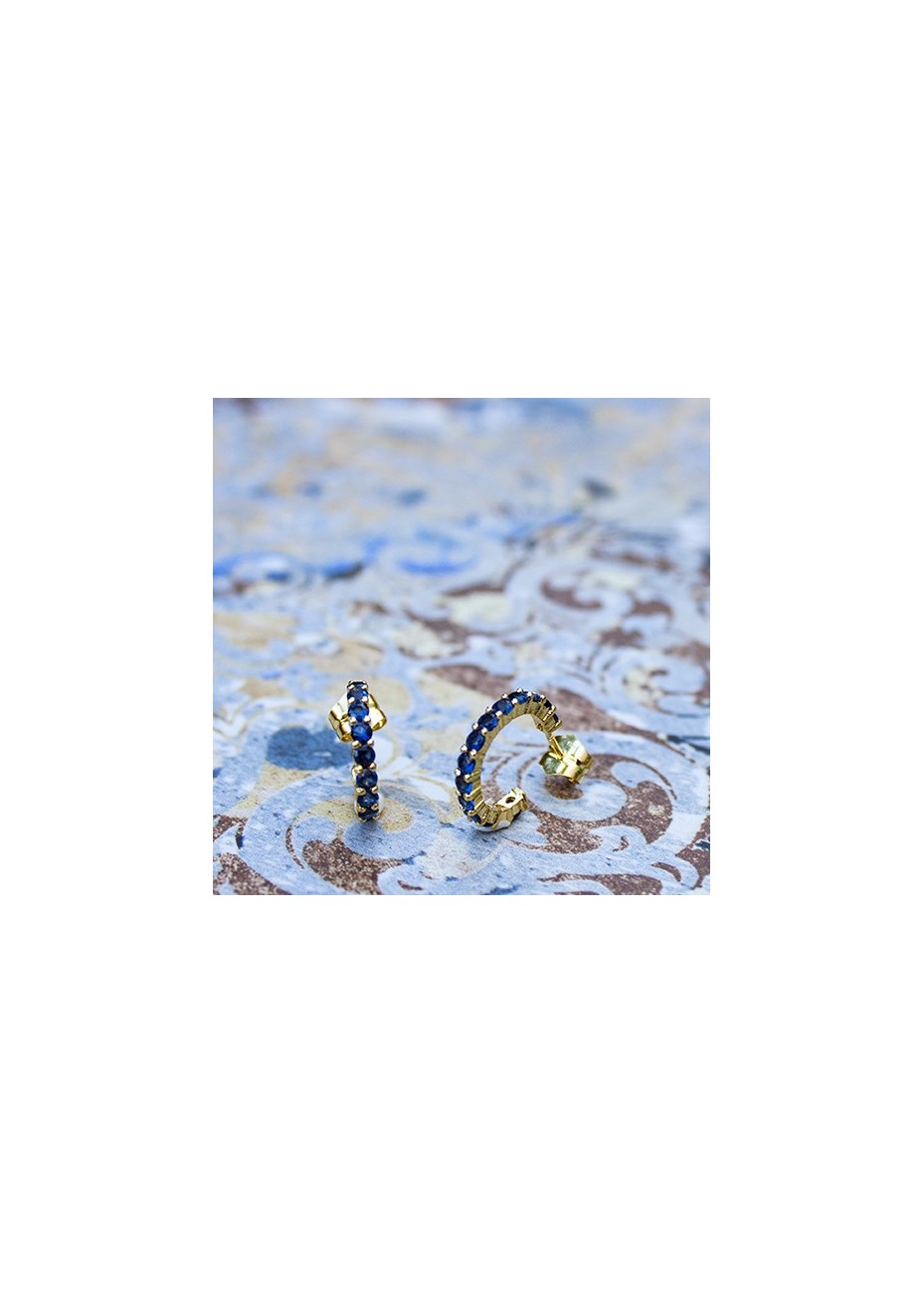 Pendientes en Plata Aro Chico Zafiro Sintético Gold