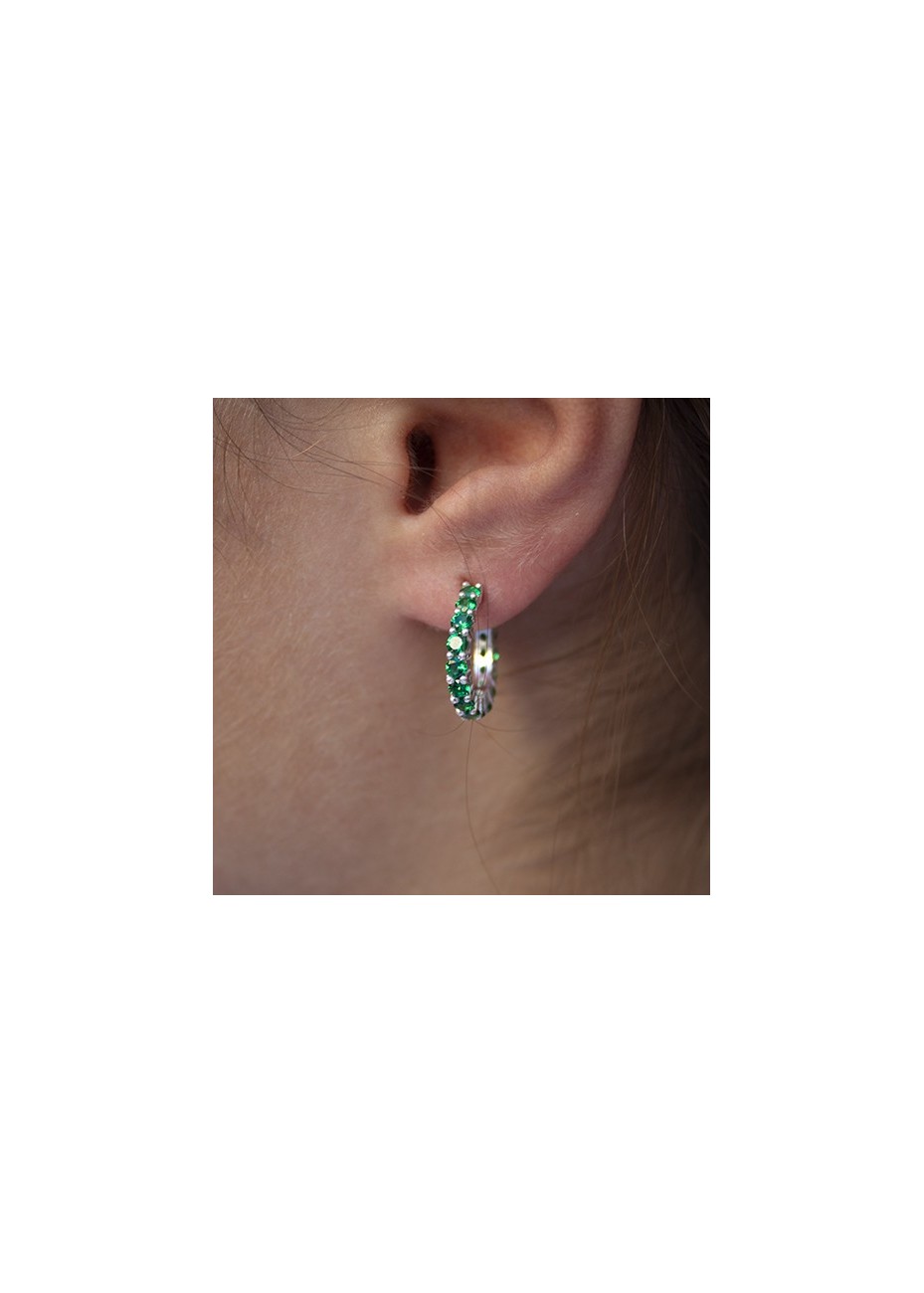 Pendientes en Plata Aro Chico Esmeralda Sintética Silver
