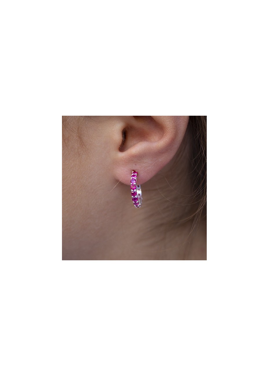 Pendientes en Plata Aro Chico Rubí Sintético Silver