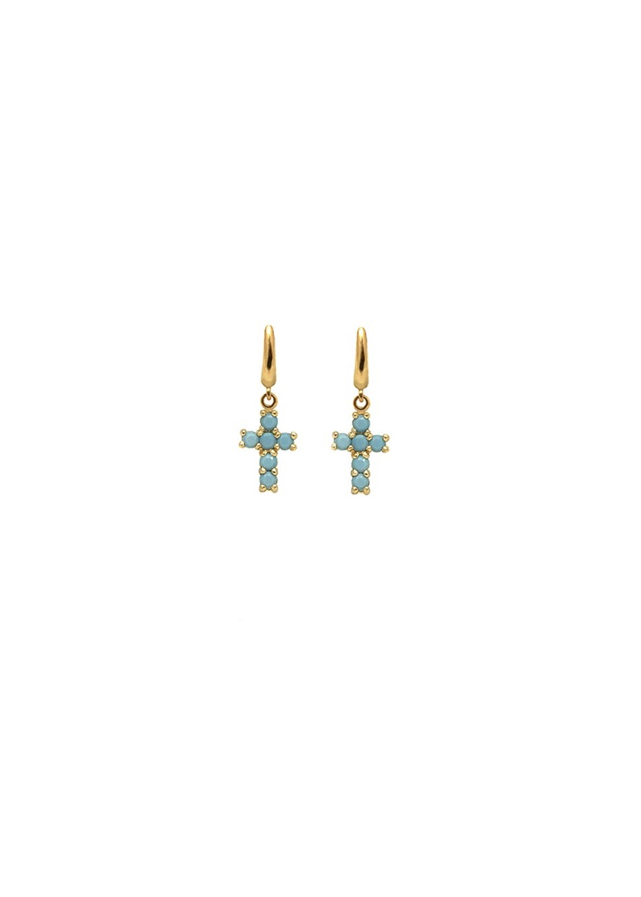 Pendientes en Plata Cross Turquesa Gold