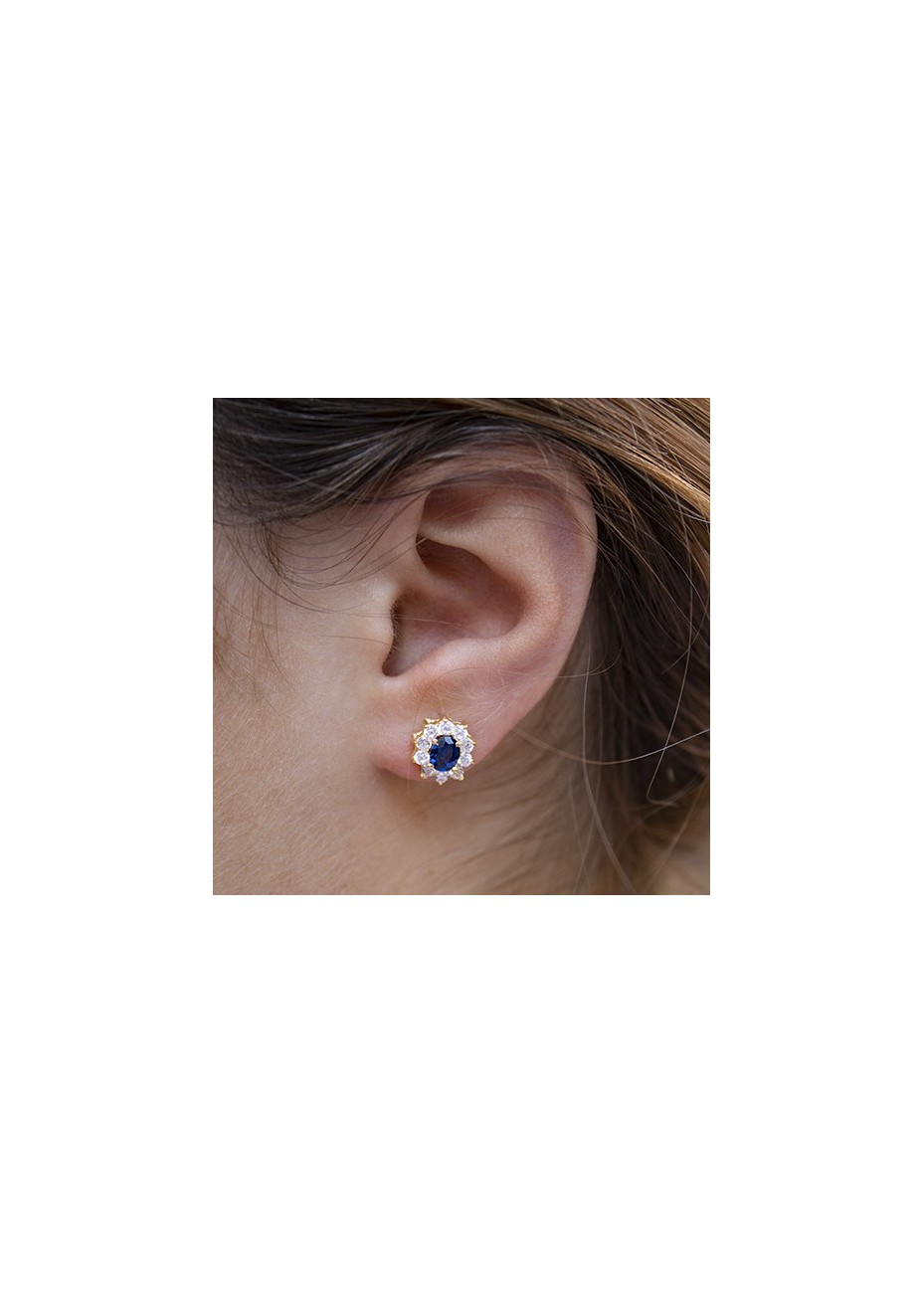 Pendientes en Plata Sissi en Zafiro Sintético y Circonita Blanca Gold