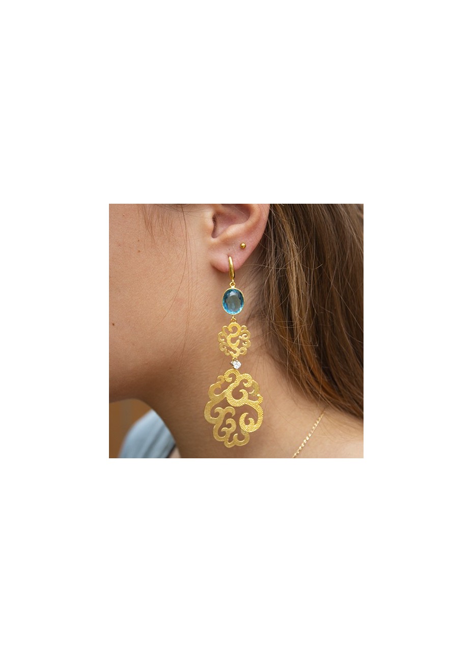 Pendientes en Plata Arabescos Triple Aguamarina Gold