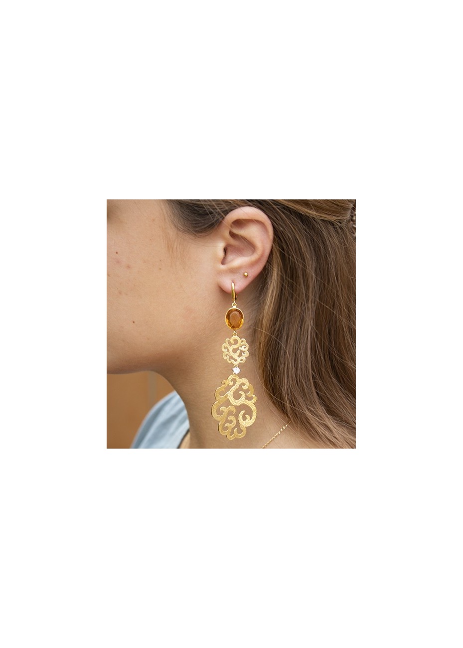 Pendientes en Plata Arabescos Triple Citrino Gold