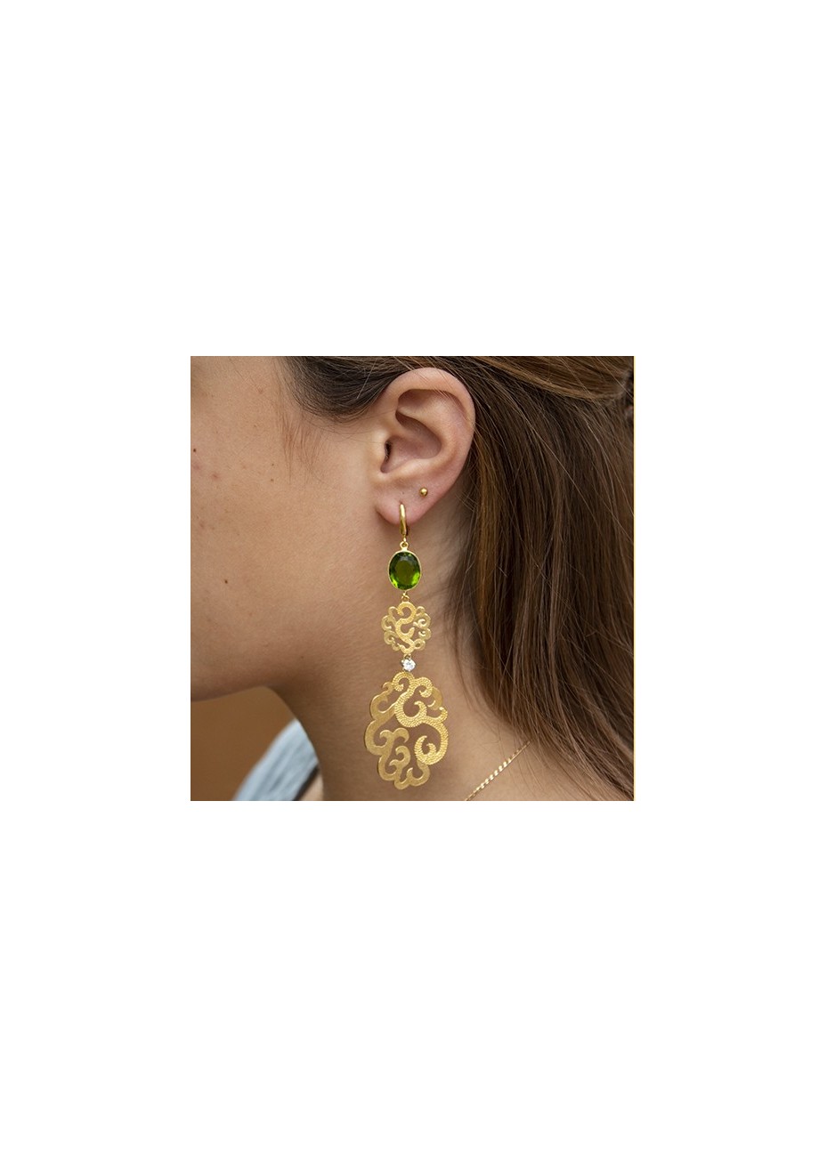 Pendientes en Plata Arabescos Triple Esmeralda Gold