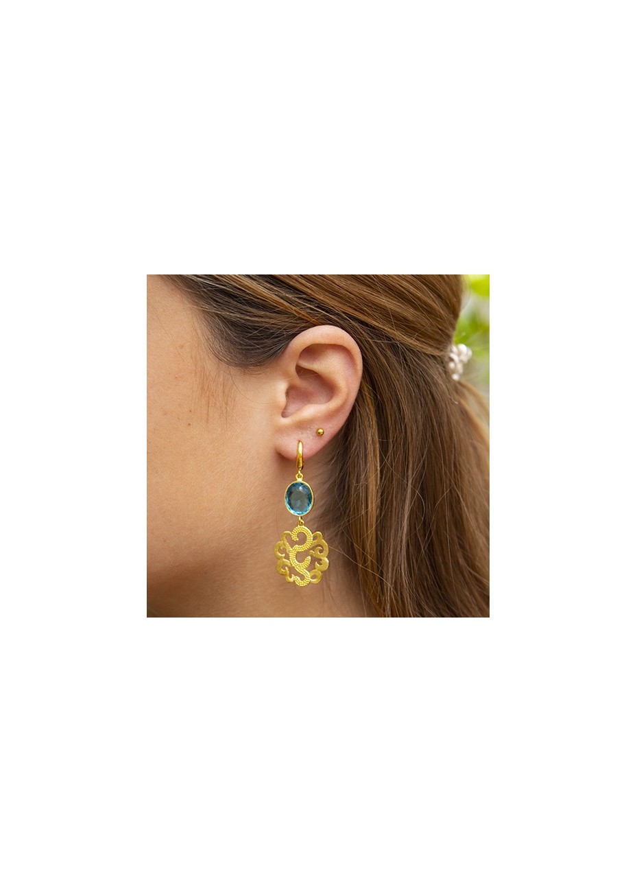 Pendientes en Plata Arabescos Medianos Aguamarina Gold