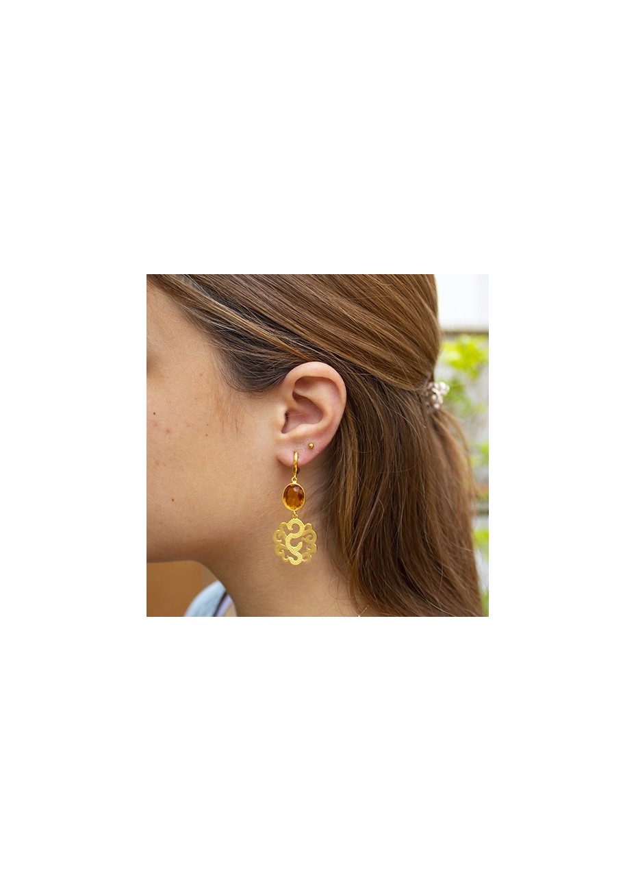 Pendientes en Plata Arabesco Medianos Citrino Gold