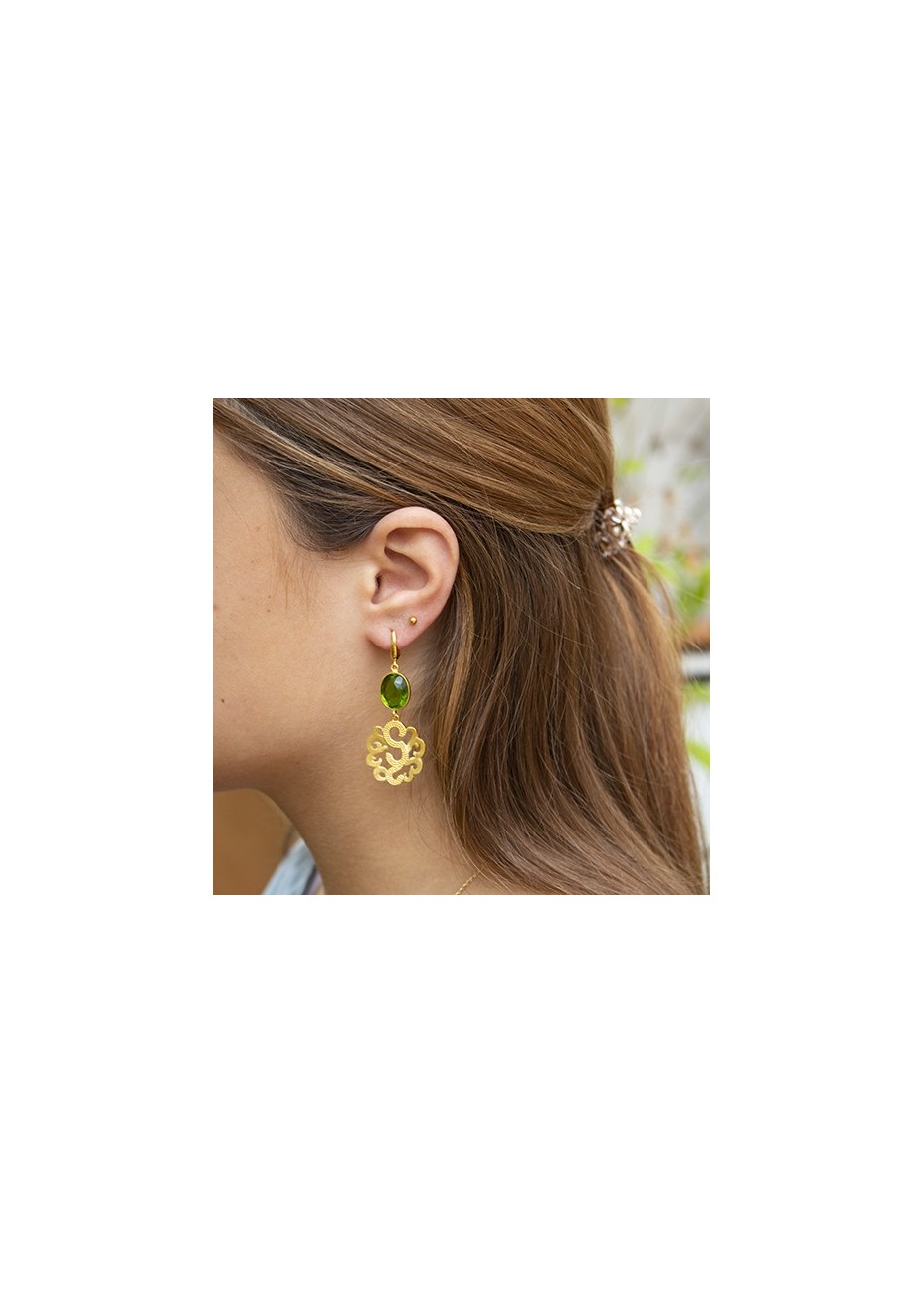 Pendientes en Plata Arabescos Medianos Esmeralda Gold