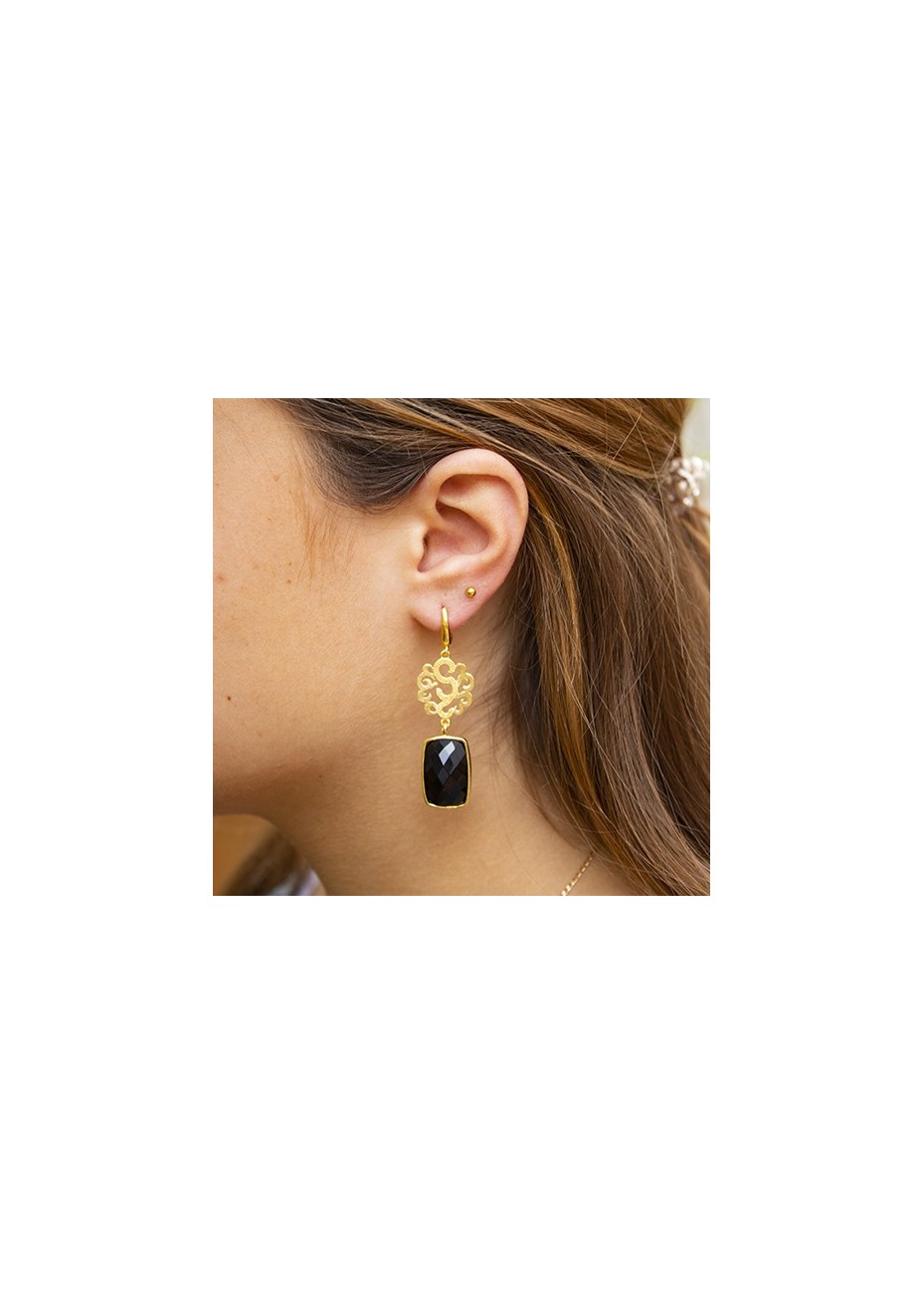 Pendientes en Plata Arabescos Centro y Onix Gold