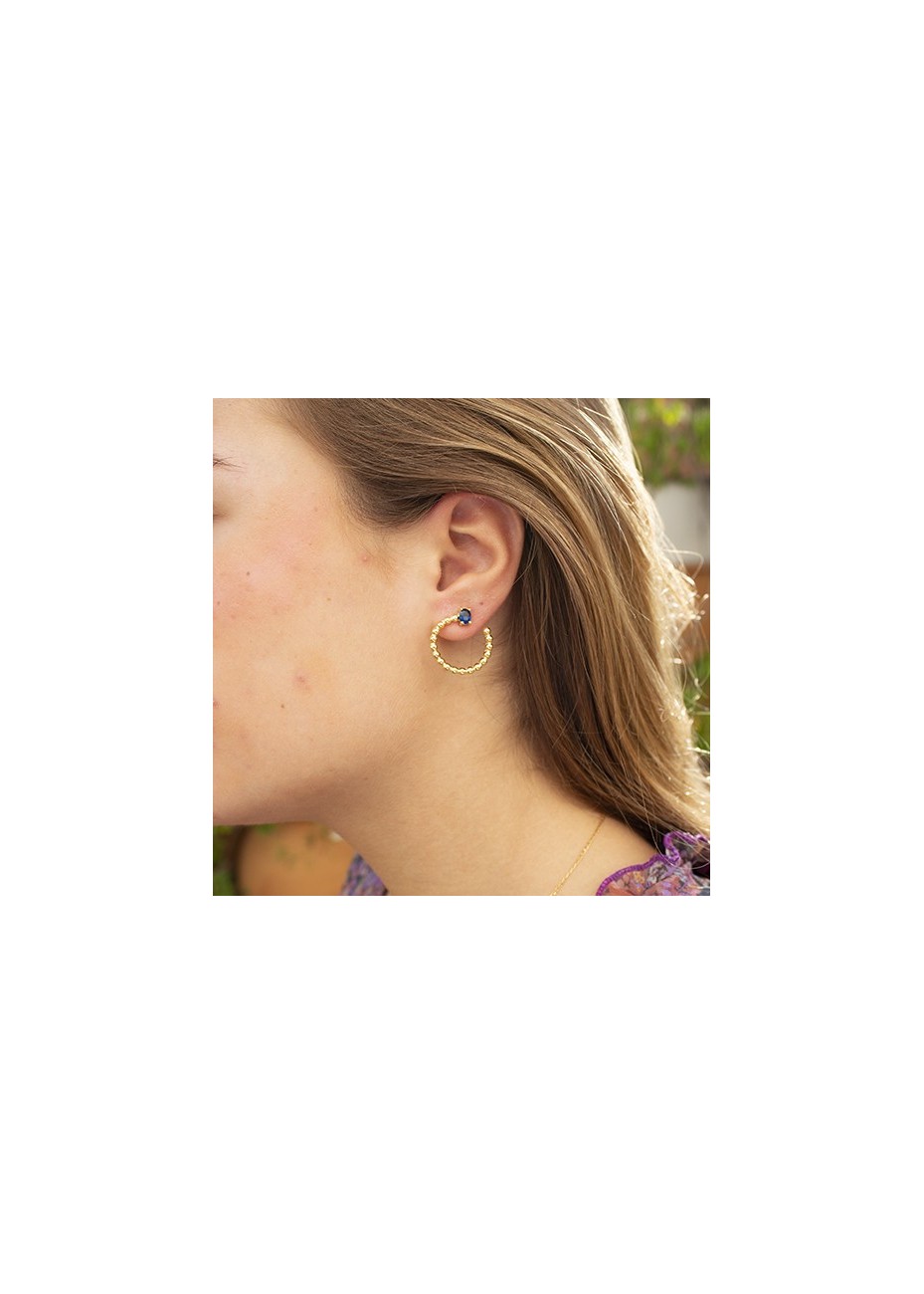 Aros en Plata Bolas y Oval Zafiro Sintético Gold