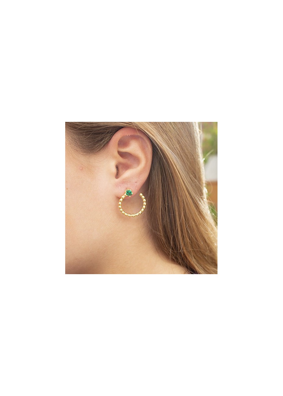 Aros en Plata Bolas y Oval Esmeralda Sintética Gold