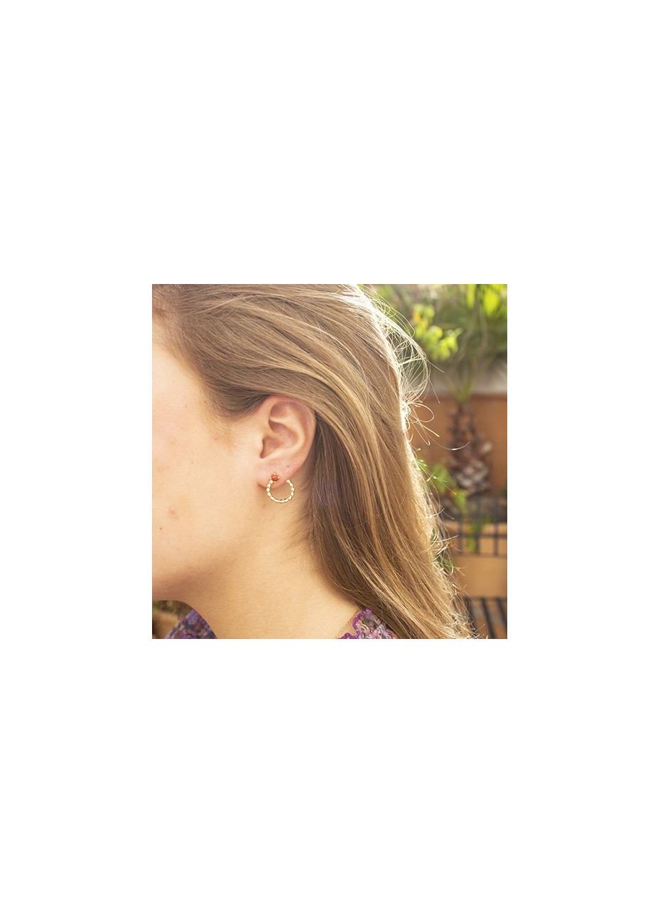 Aros en Plata Bolas Mini y Coral Redondo Gold