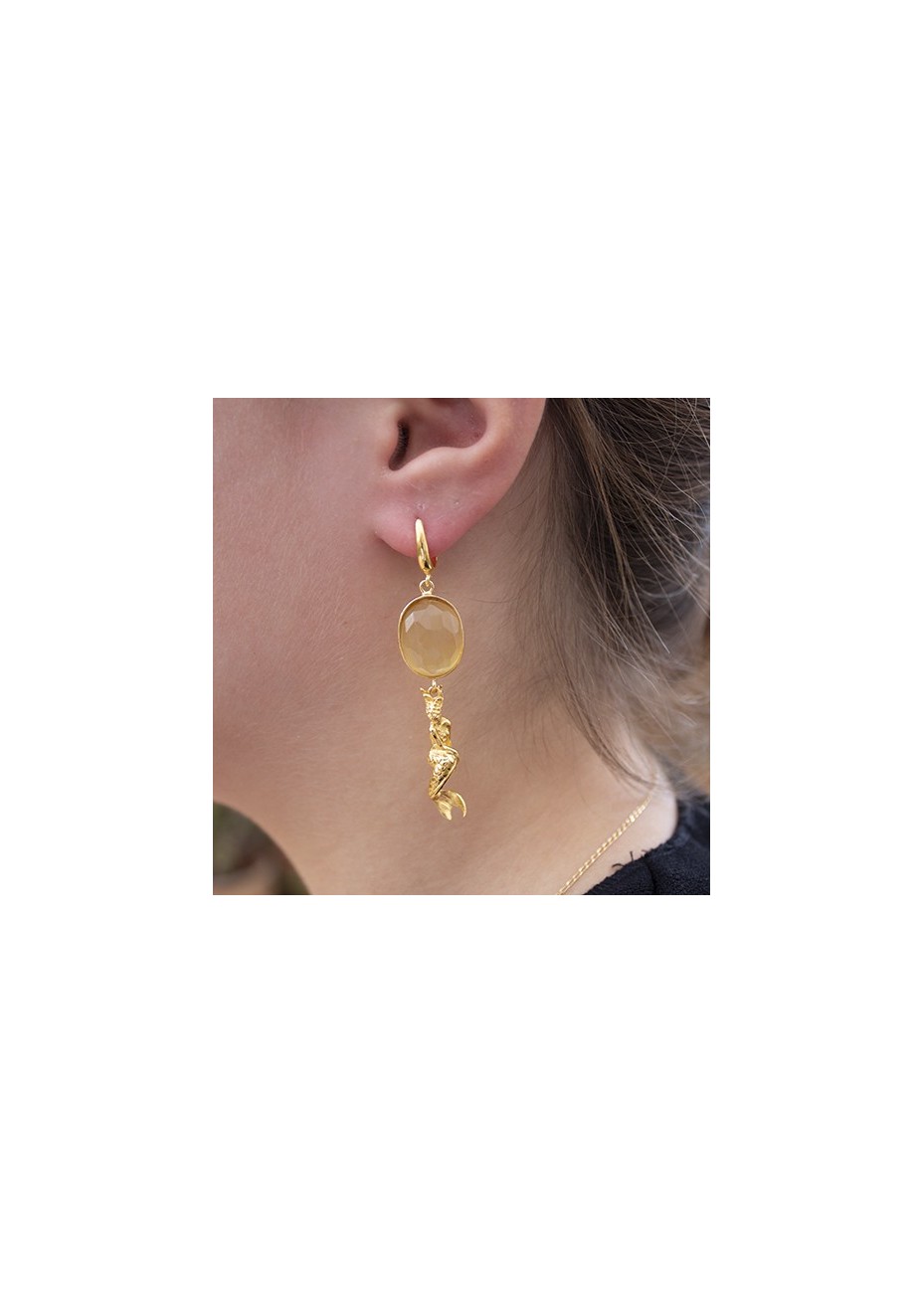Pendientes en Plata Double+Ninfa Amarillo Gold