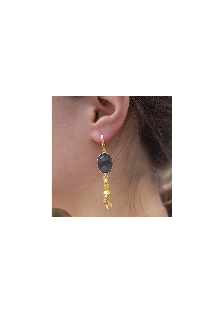Pendientes en Plata Double+Ninfa Negra Gold