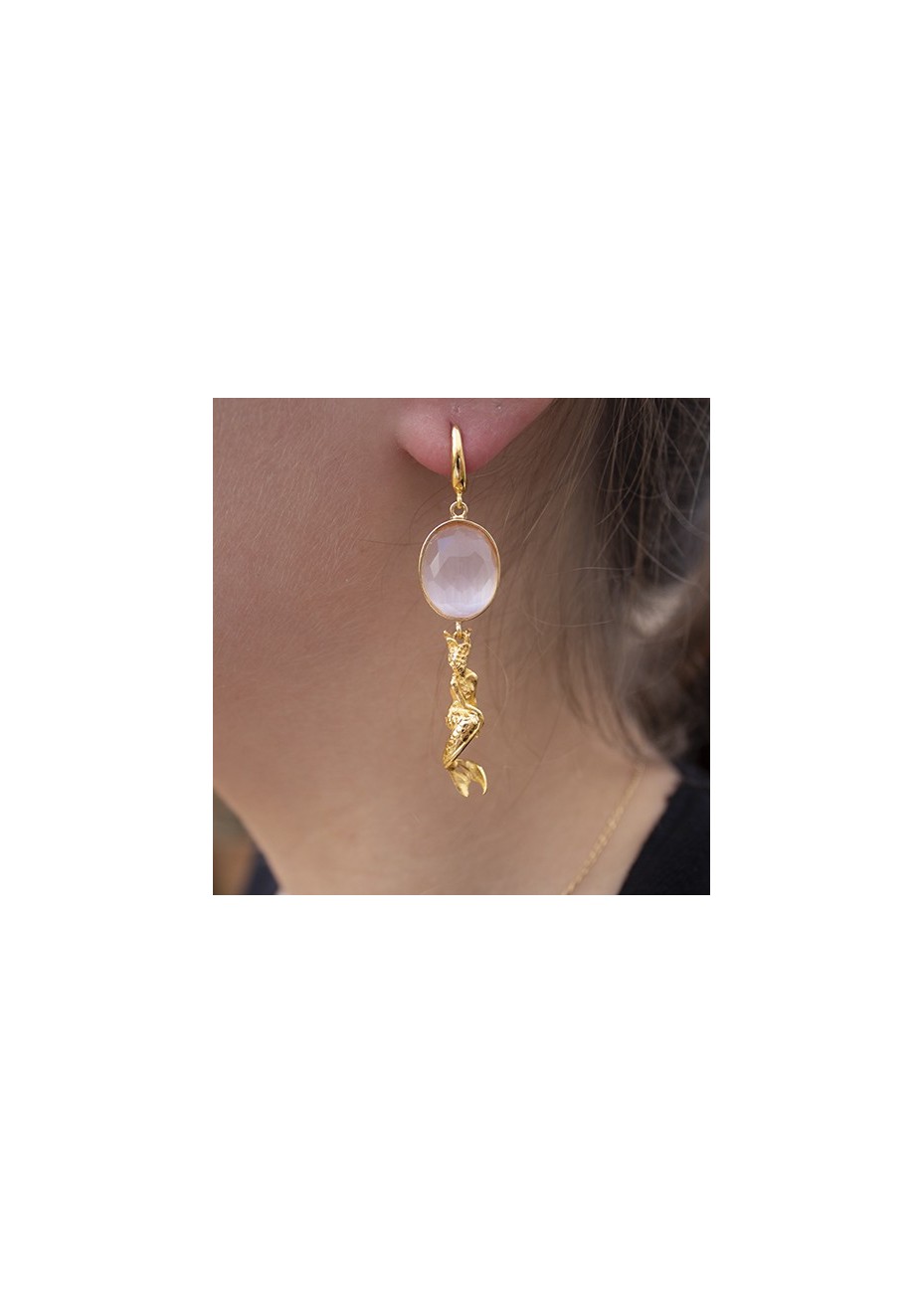 Pendientes en Plata Double+Ninfa Rosa Gold