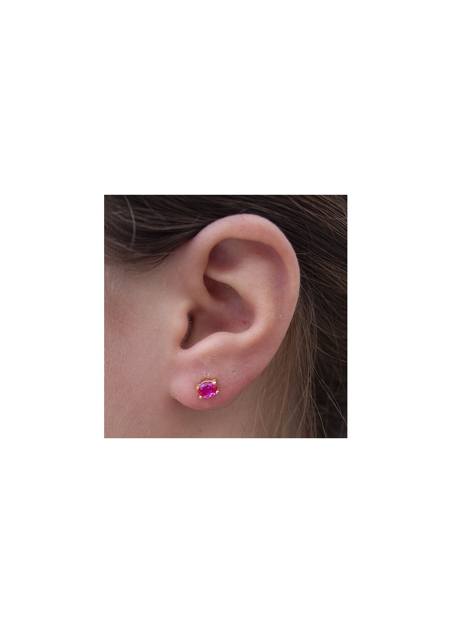 Pendientes en Plata UNO Rubí Sintético Gold