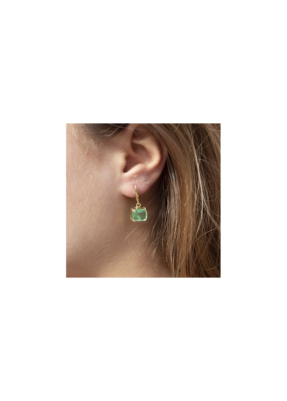 Pendientes en Plata Ann Antico Cuarzo Verde Gold