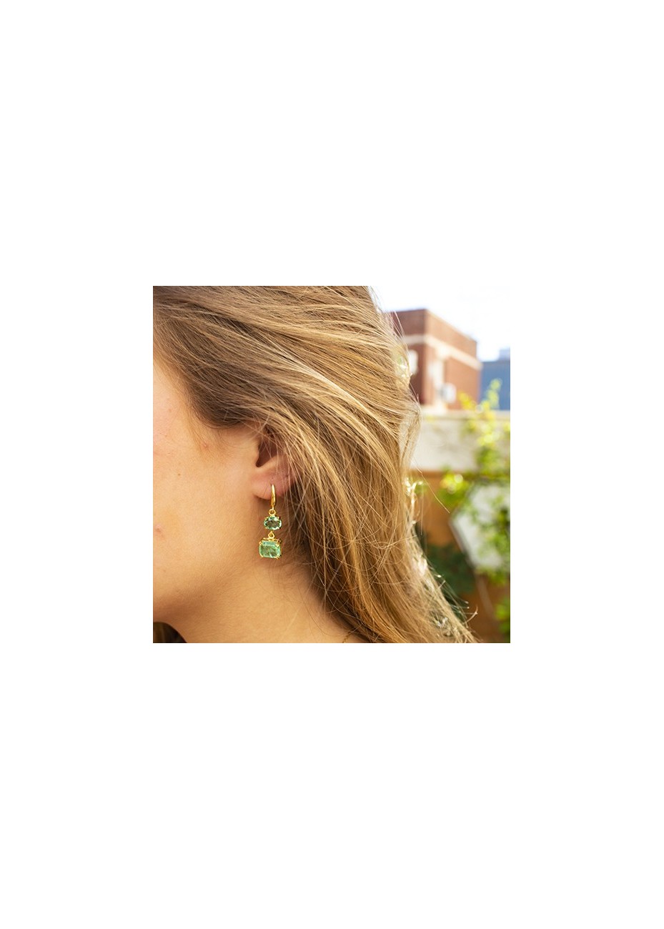 Pendientes en Plata Anova Cuarzo Verde Gold