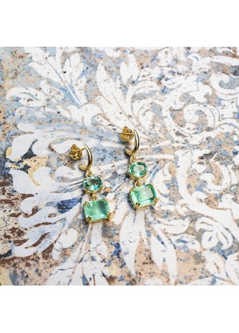 Pendientes en Plata Anova Cuarzo Verde Gold