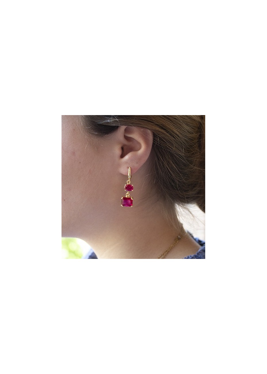 Pendientes en Plata Anova Rubí Sintético Gold